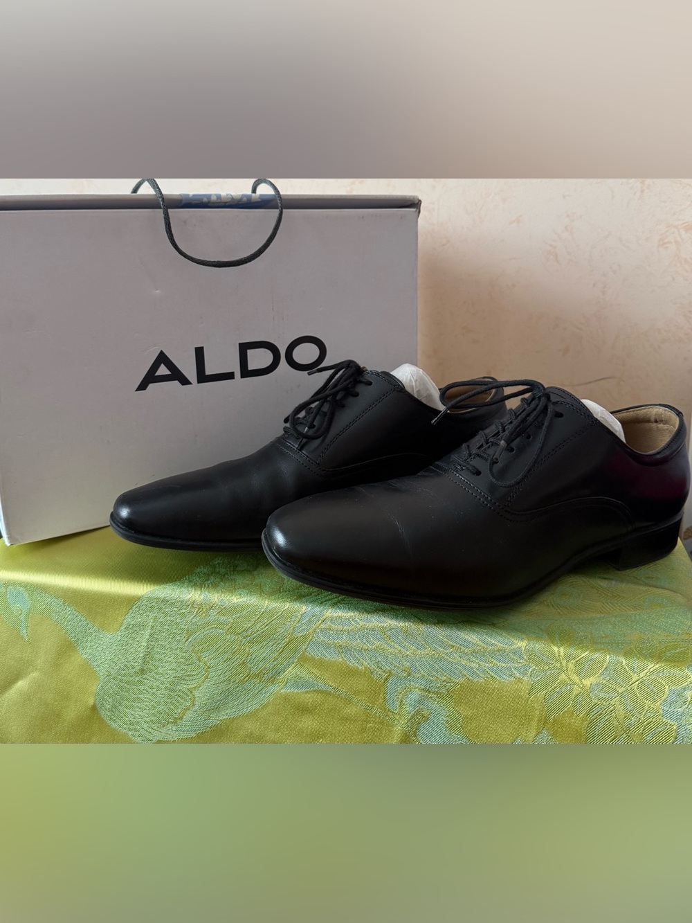 Aldo Nathon Black Leather Oxford Dress Shoes Square Toe Men's 7.5